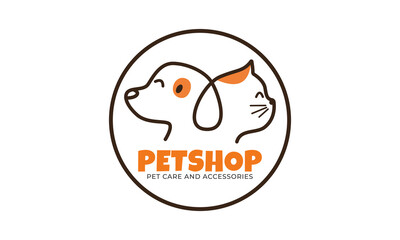 Pet shop and pet care logo. Dog and cat outline logo illustration