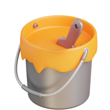 3d illustration of paint can and paint brush