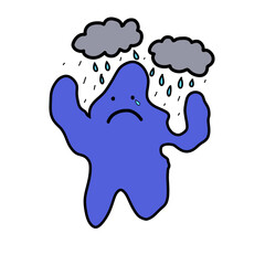 The blue monster with the rain