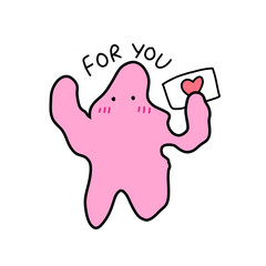 The pink monster holding letter