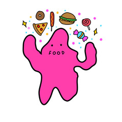 The pink cartoon is hungry