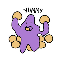 The purple monster eating potato