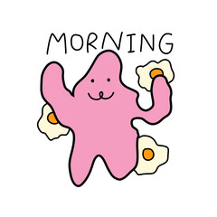 The pink monster having breakfast 