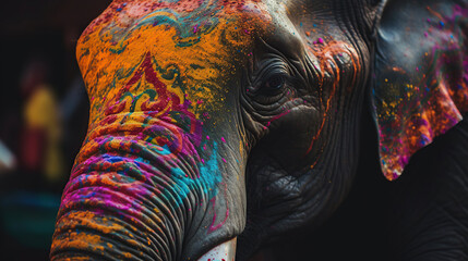 elephant covered in bright colors