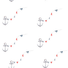 watercolor seamless pattern on a marine theme. children's pattern with anchors and flags. perfect pattern for children's textiles, prints, wallpapers