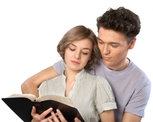 Portrait of Young Couple Reading a Book