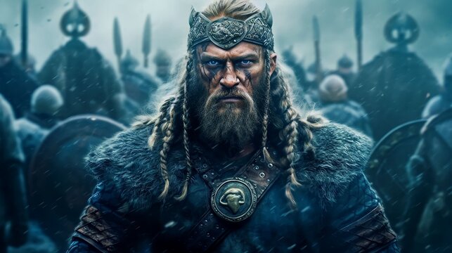 portrait vikings in the winter of scandinavia, viking war