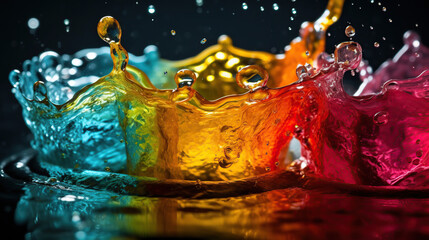 Fototapeta na wymiar rainbow colored water splash on black background