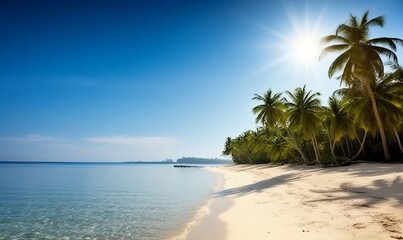 Fototapeta na wymiar Beautiful beach on a tropical island in the Maldives. Made with Generative AI technology