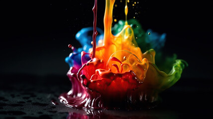 rainbow colored water splash on black background