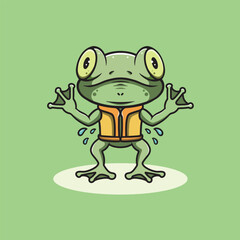 cute frog wearing life jacket cartoon illustration