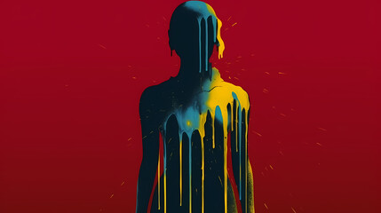 Female silhouette in paint on a red background