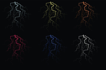 editable collection of colorful thunder lightning set white red green blue orange