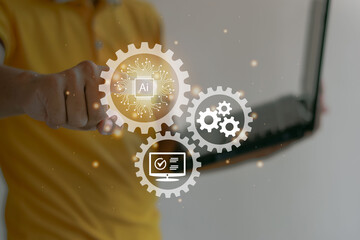 Virtual AI technology and data connection cloud application strategic planning big data mining data...