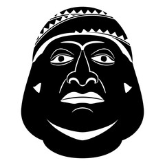 Head of a Moche man. Native American art of ancient Peru. Indigenous male portrait. Black and white silhouette.