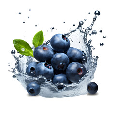 Blueberries with splash isolated on white. Generative AI