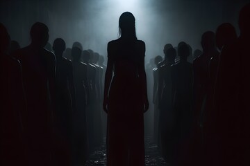 silhouette of a women in depress with dark gloomy light. Content created with generative AI software