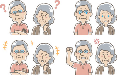 高齢者の夫婦②　表情　半身　セット