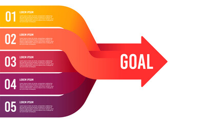 Infographic business presentation 5 options to goal. Infographic Arrows. Strategy, Marketing, Report. Vector illustration.