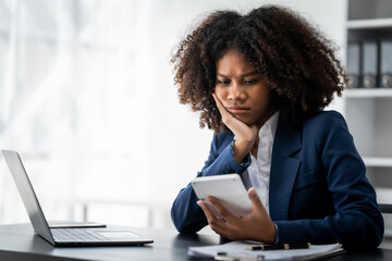 African american business woman worker stressed at office workplace.