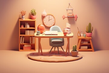 Interior design of cartoon cute house created with Generative AI technology.