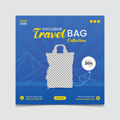 Modern travel bag collection Social Media Post Design Template.