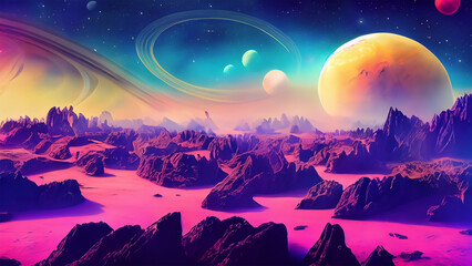 landscape with moon and stars new Planet