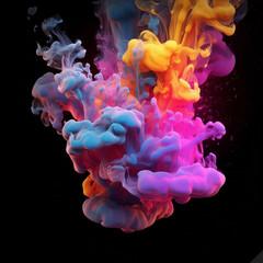 Acrylic paint clouds in water isolated on black background. Created using generative AI
