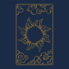 Tarot aesthetic golden card. Magic tarot design for oracle card covers. Vector illustration isolated in blue background