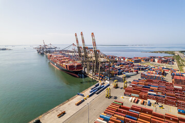 Port Operations with Cranes and Ships, Port of Kingston Jamaica