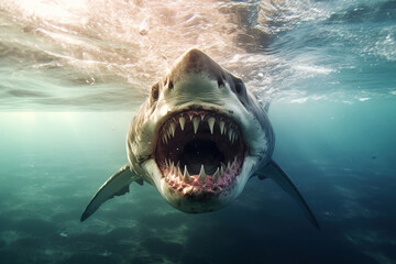Aggressive shark, dangerous aquatic predator with big jaws