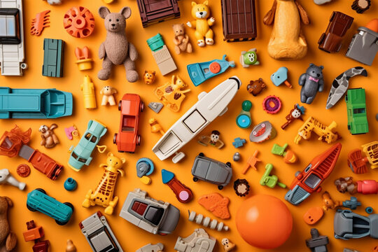 photo flat lay composition of toys with copyspace