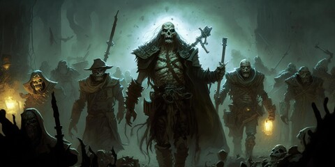 An army of undead apocalypse horror monster dark theme fantasy. Generative AI AIG16.