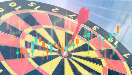 Obraz premium Stock market forex trading graph with bullseye dart board. Financial investment business target.
