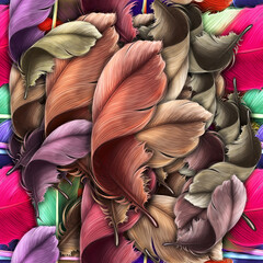 Bird feather leaf pattern in bright colors using illustration artwork