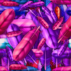 closeup of feather pattern artwork with vibrant feathers using illustration art