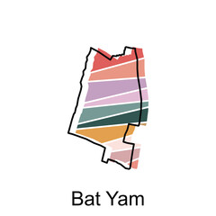 Bat Yam map flat icon illustration, Vector map of Israel with named governance and travel icons template