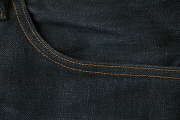 blue jeans front pocket stitch closeup dark indigo