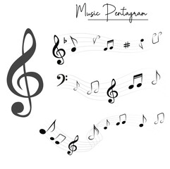 Music notes flat vector set isolated on white background. Song, melody or tune vector illustration. Music note icon for musical apps and websites. Music symbol. Music pentagram.