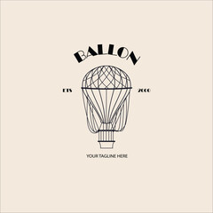 logo air ballon line art logo vector concept with emblem  illustration template design. icon home design