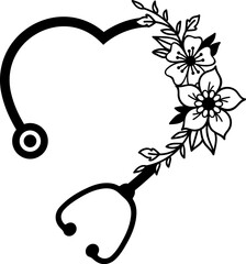 stethoscope icon in flat style heart with flower design