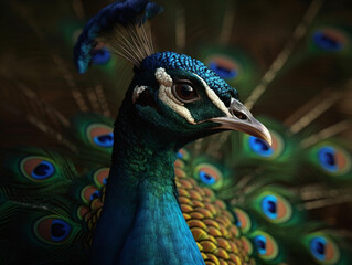 closeup on a majestic peacock, Generative AI