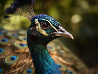 closeup on a majestic peacock, Generative AI