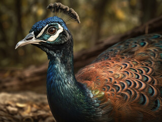 closeup on a majestic peacock, Generative AI