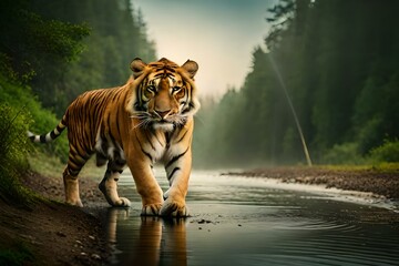 Fototapeta na wymiar tiger in the water generated ai