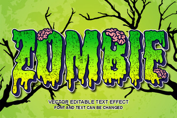 zombie melting brain cartoon art typography editable text effect font style template design background