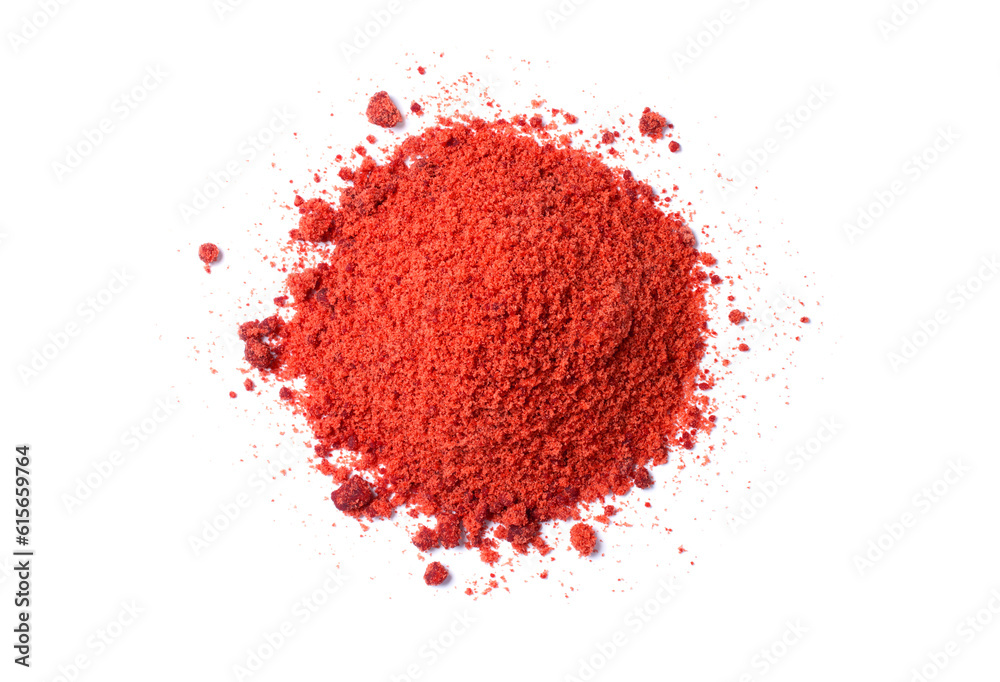 Wall mural pile of red powder isolated on white background, top view, flat lay.