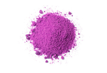Purple powder isolated on white background, top view, flat lay.