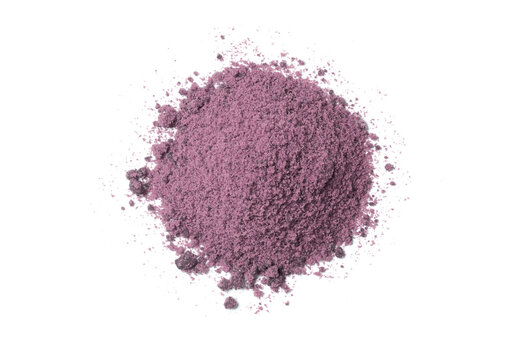 Purple powder isolated on white background. Top view.