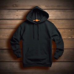 blank hoodie jacket mock up on a wooden table